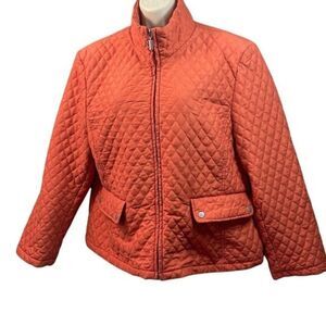 Jane Ashley Quilted Jacket Coral Orange Pockets Full Zip‎ Lightweight Coat